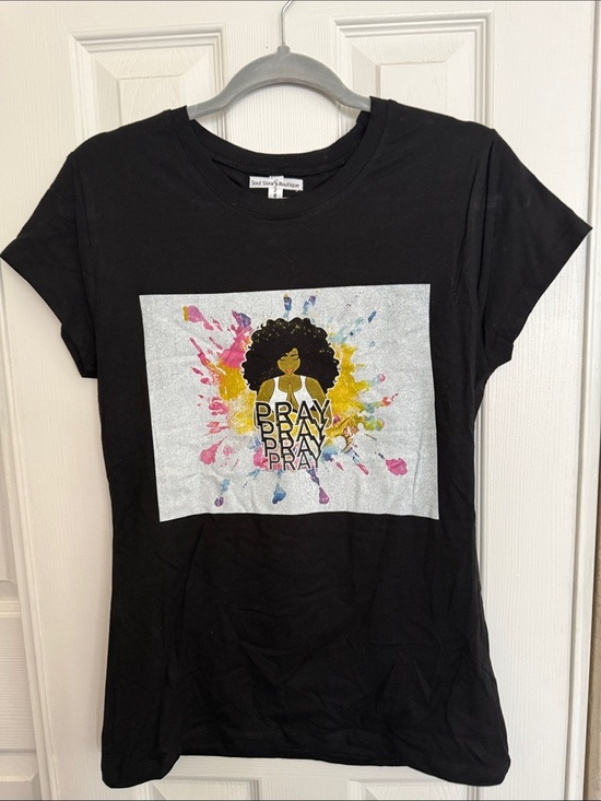 Reserved Tops - Pray Graphic Black Tee with Colorful Splash